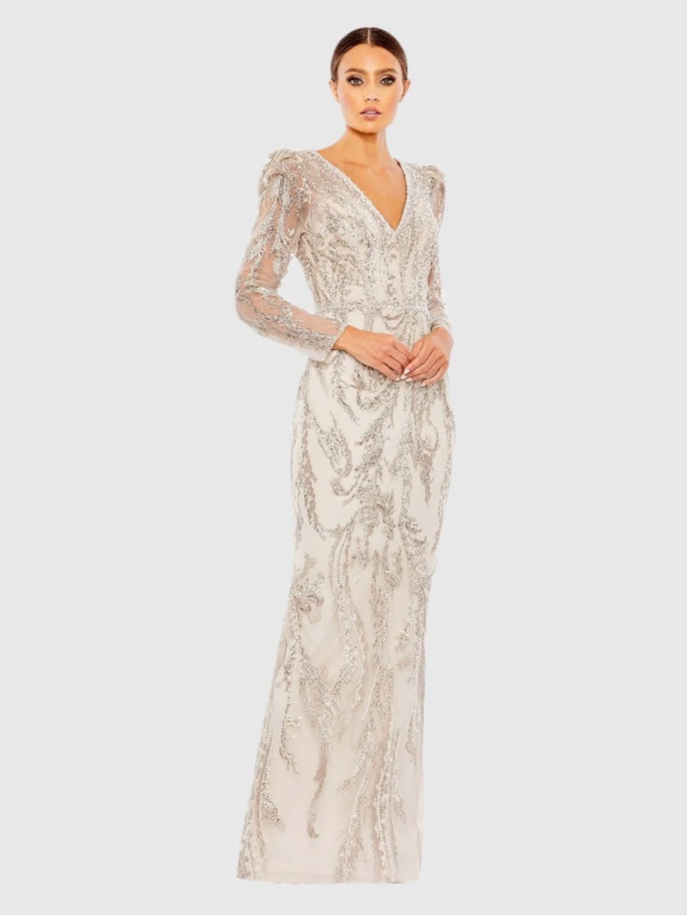 Mac Duggal Embellished Puff Sleeve Maxi Dress